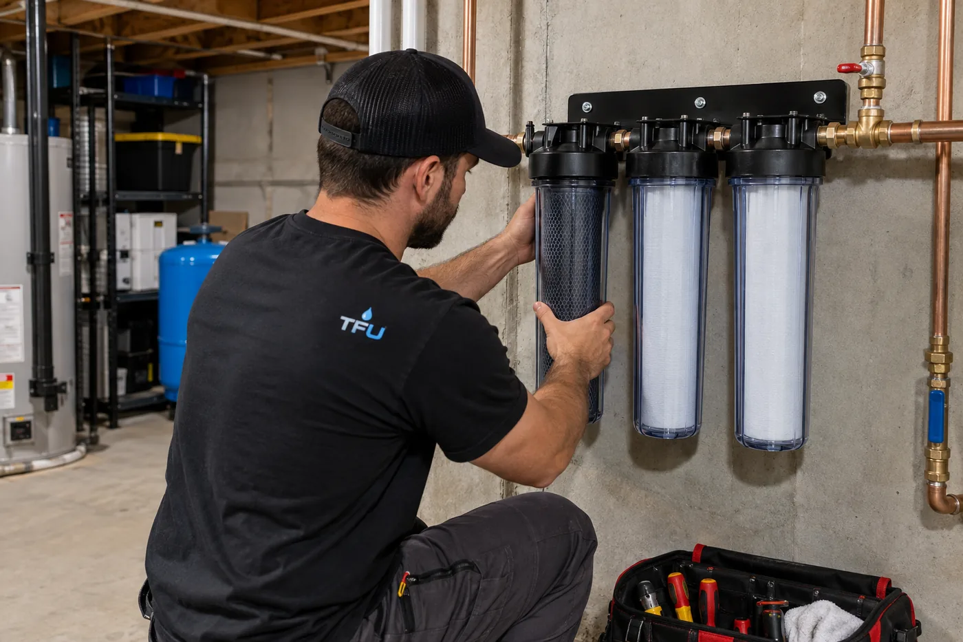 Three-stage sediment and carbon filtration serviced in a Union, NJ home