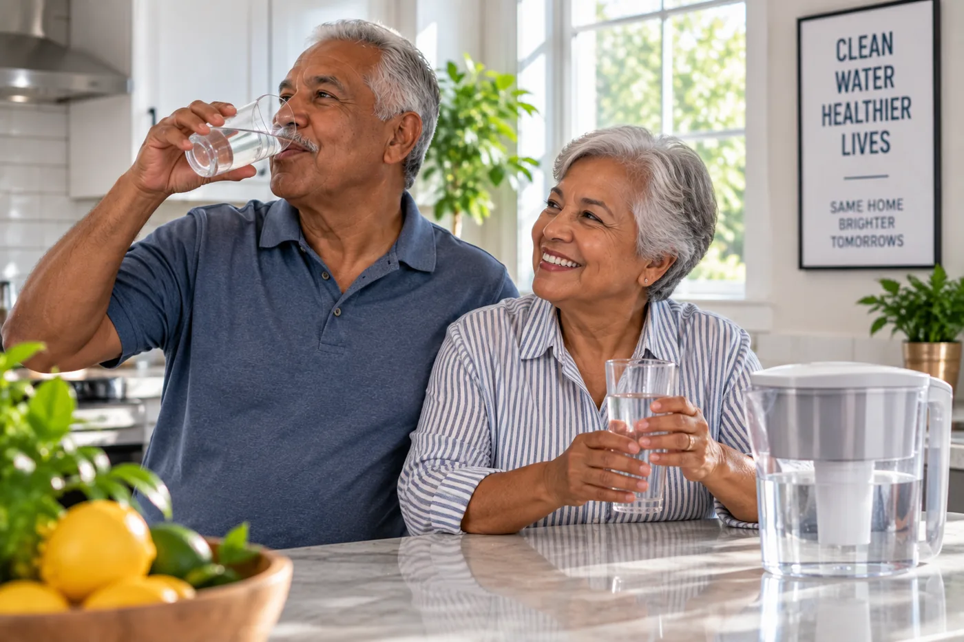 A Union, NJ couple with softened, filtered water at the kitchen counter