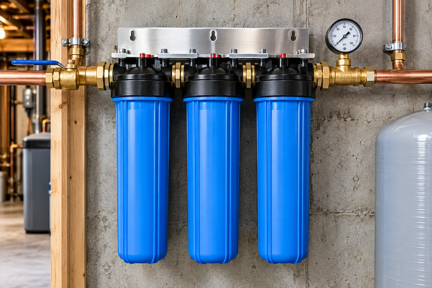 Whole-house filtration installed on a main water line in Union, NJ